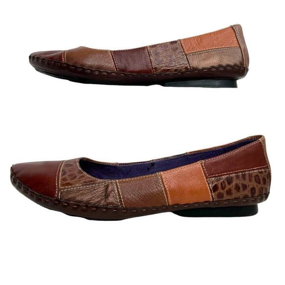 CLARKS Leather Patchwork Ballet Flats in Browns Women's Size 9 - Picture 2 of 12